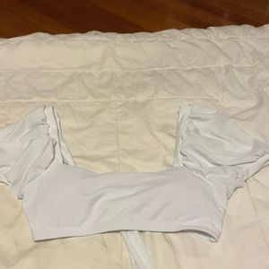 White puff sleeve bikini Top